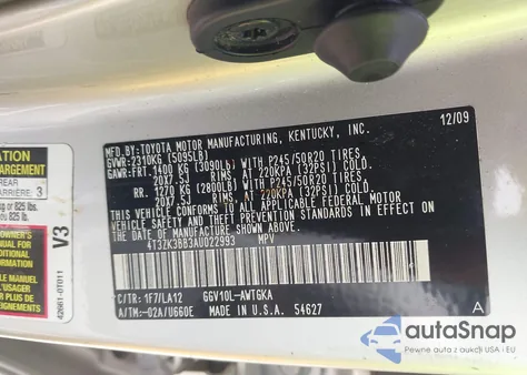 2010 Toyota Venza Base V6 из США, поврежденный, VIN 4T3ZK3BB3AU022993